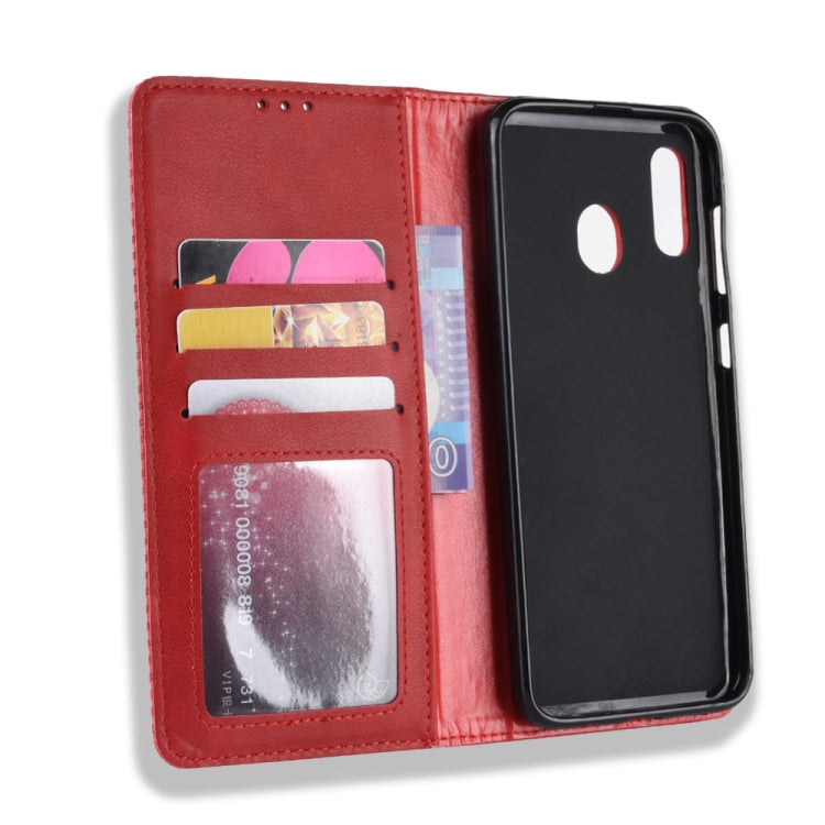 Magnetic Buckle Retro Crazy Horse Texture Horizontal Flip Leather Case for Galaxy A20/A30, with Holder & Card Slots & Photo Frame