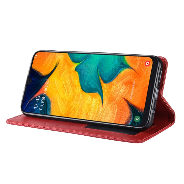 Magnetic Buckle Retro Crazy Horse Texture Horizontal Flip Leather Case for Galaxy A20/A30, with Holder & Card Slots & Photo Frame
