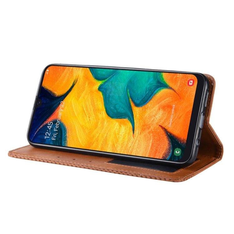 Magnetic Buckle Retro Crazy Horse Texture Horizontal Flip Leather Case for Galaxy A20/A30, with Holder & Card Slots & Photo Frame