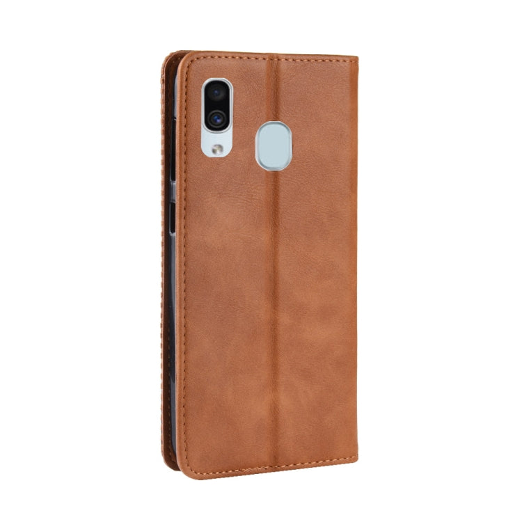 Magnetic Buckle Retro Crazy Horse Texture Horizontal Flip Leather Case for Galaxy A20/A30, with Holder & Card Slots & Photo Frame