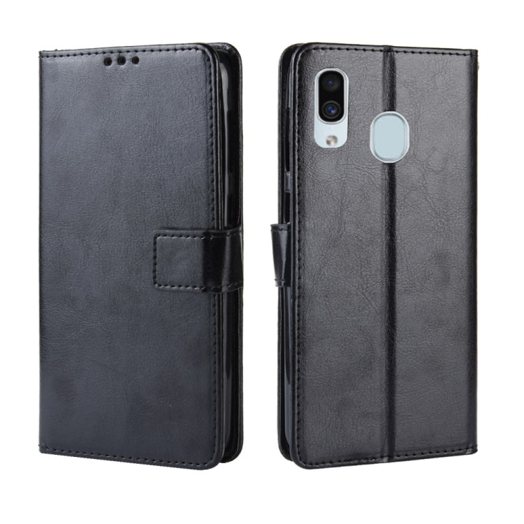 Retro Crazy Horse Texture Horizontal Flip Leather Case for Galaxy A20/A30, with Holder & Card Slots & Photo Frame
