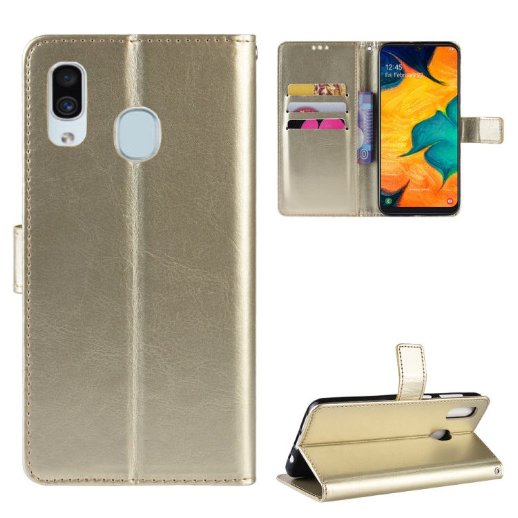 Retro Crazy Horse Texture Horizontal Flip Leather Case for Galaxy A20/A30, with Holder & Card Slots & Photo Frame