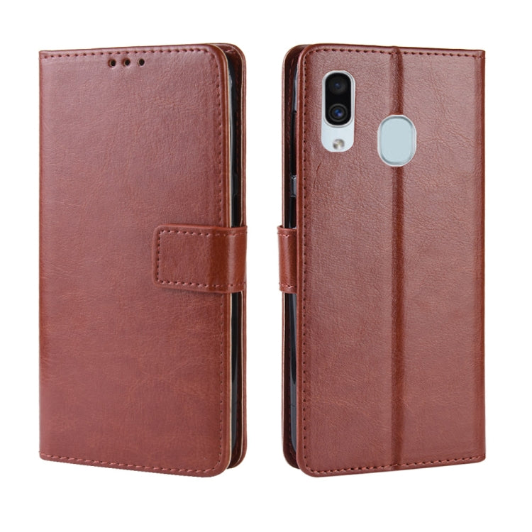 Retro Crazy Horse Texture Horizontal Flip Leather Case for Galaxy A20/A30, with Holder & Card Slots & Photo Frame