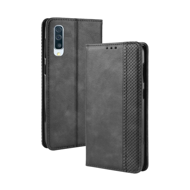 Magnetic Buckle Retro Crazy Horse Texture Horizontal Flip Leather Case for Galaxy A70, with Holder & Card Slots & Photo Frame
