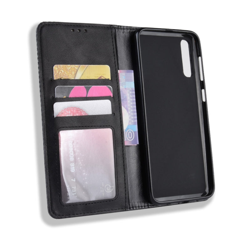 Magnetic Buckle Retro Crazy Horse Texture Horizontal Flip Leather Case for Galaxy A70, with Holder & Card Slots & Photo Frame