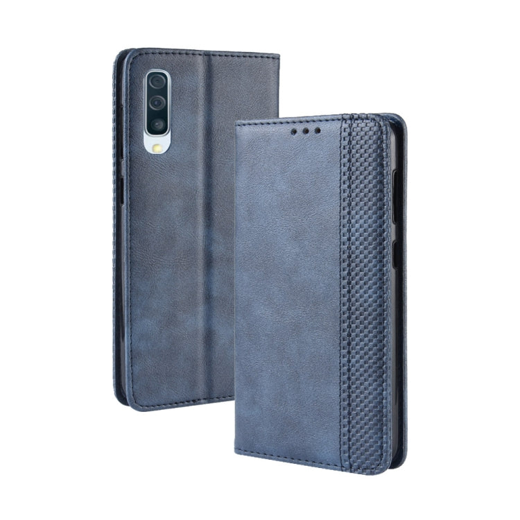 Magnetic Buckle Retro Crazy Horse Texture Horizontal Flip Leather Case for Galaxy A70, with Holder & Card Slots & Photo Frame