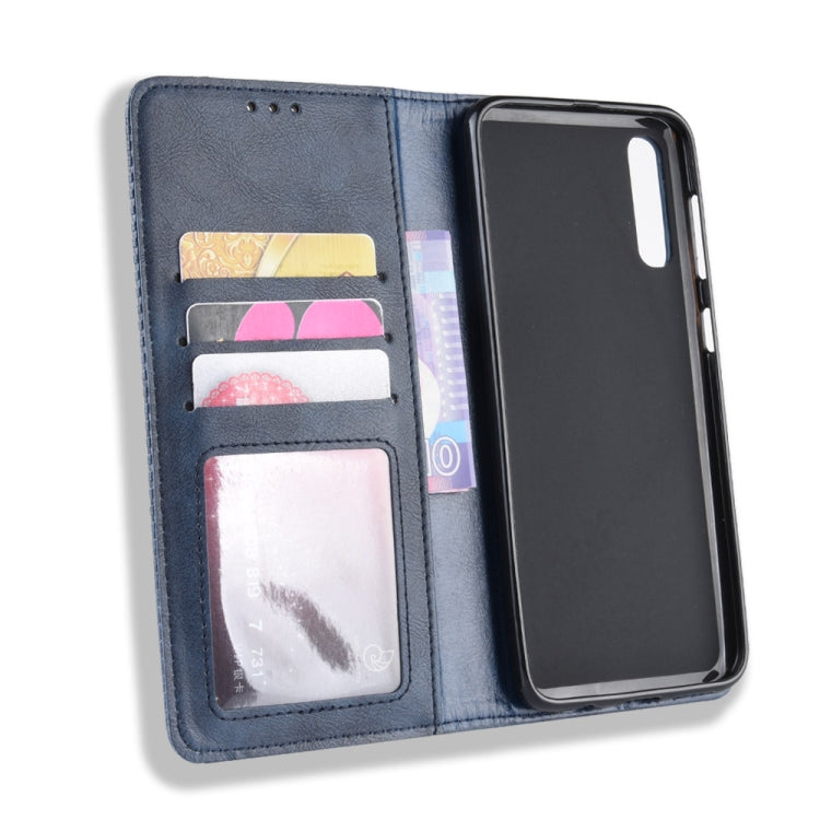 Magnetic Buckle Retro Crazy Horse Texture Horizontal Flip Leather Case for Galaxy A70, with Holder & Card Slots & Photo Frame