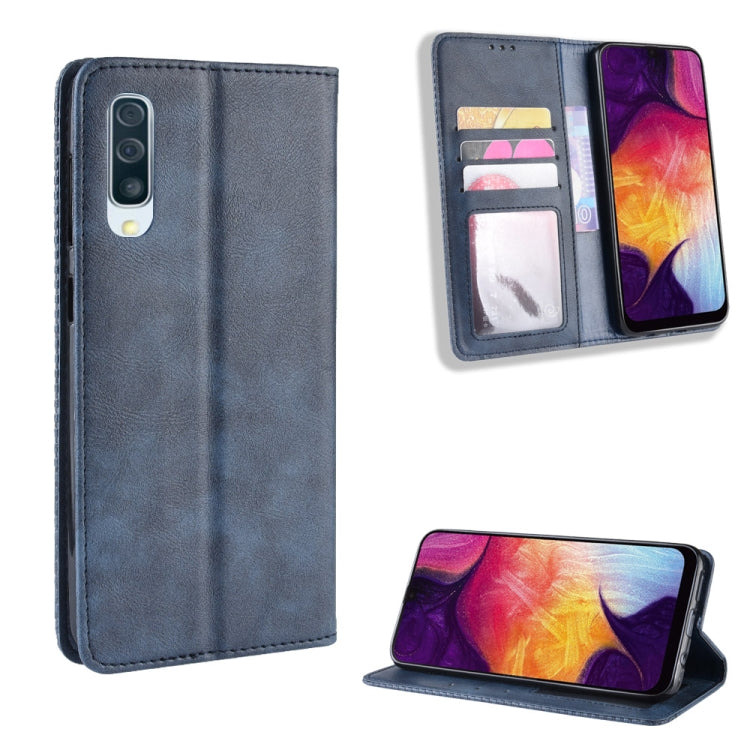 Magnetic Buckle Retro Crazy Horse Texture Horizontal Flip Leather Case for Galaxy A70, with Holder & Card Slots & Photo Frame