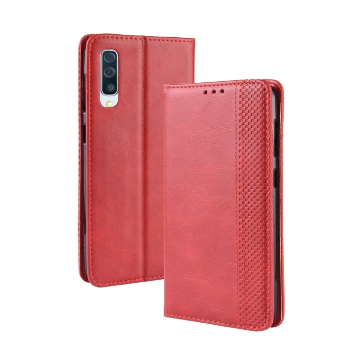 Magnetic Buckle Retro Crazy Horse Texture Horizontal Flip Leather Case for Galaxy A70, with Holder & Card Slots & Photo Frame