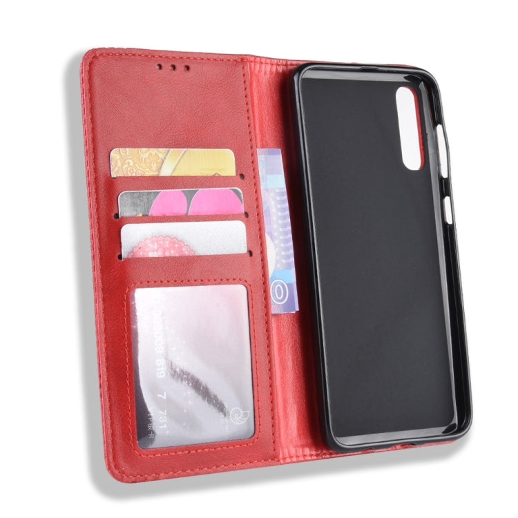 Magnetic Buckle Retro Crazy Horse Texture Horizontal Flip Leather Case for Galaxy A70, with Holder & Card Slots & Photo Frame