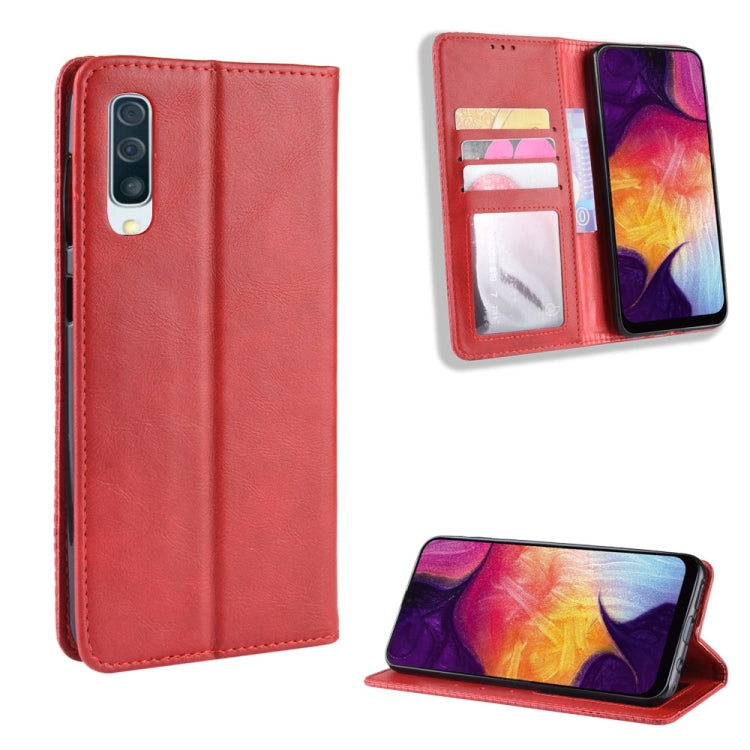 Magnetic Buckle Retro Crazy Horse Texture Horizontal Flip Leather Case for Galaxy A70, with Holder & Card Slots & Photo Frame
