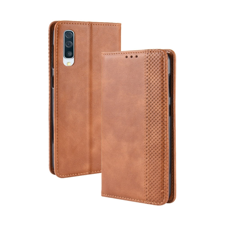 Magnetic Buckle Retro Crazy Horse Texture Horizontal Flip Leather Case for Galaxy A70, with Holder & Card Slots & Photo Frame