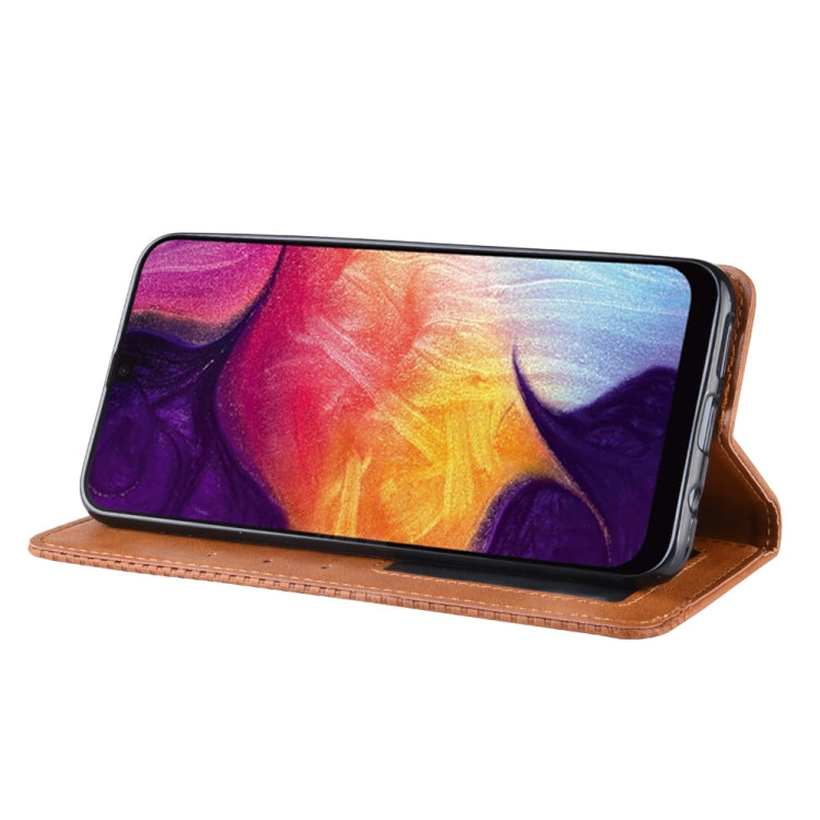 Magnetic Buckle Retro Crazy Horse Texture Horizontal Flip Leather Case for Galaxy A70, with Holder & Card Slots & Photo Frame