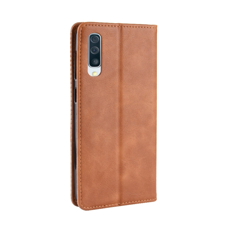Magnetic Buckle Retro Crazy Horse Texture Horizontal Flip Leather Case for Galaxy A70, with Holder & Card Slots & Photo Frame