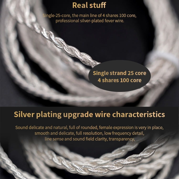 3.5mm Twist Texture Silver-plated Audio Earphone Cable Applicable to KZ ZS3(Silver)