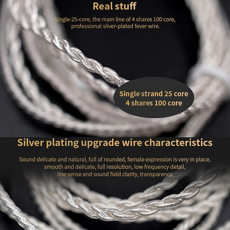 3.5mm Twist Texture Silver-plated Audio Earphone Cable Applicable to KZ ZST(Silver)