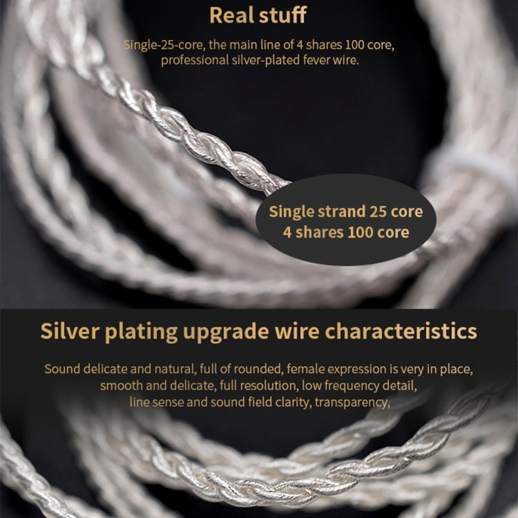 3.5mm Twist Texture Silver-plated Audio Earphone Cable Applicable to KZ ED12(Silver)