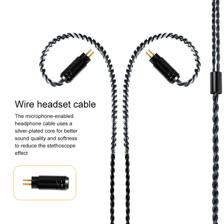 0.78 Double Pin Plug Silver-plated Headphone Wire with Mic(Black)