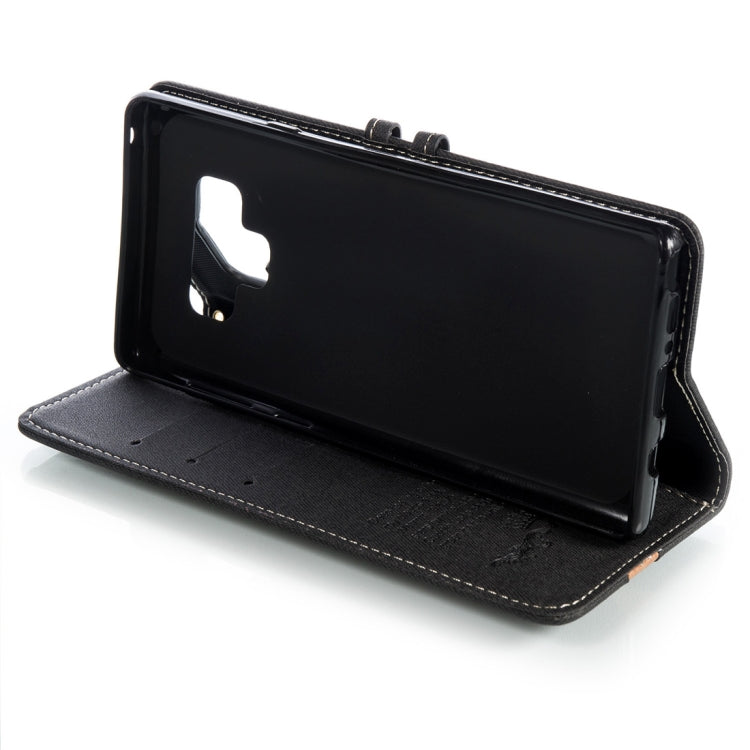 Splicing Embossed Male Style Horizontal Flip Leather Case for Galaxy Note9, with Holder & Card Slots & Wallet & Lanyard