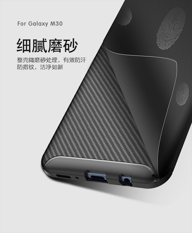 Carbon Fiber Texture Shockproof TPU Case for Galaxy M30 (Blue)