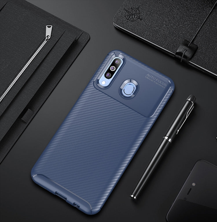 Carbon Fiber Texture Shockproof TPU Case for Galaxy M30 (Blue)