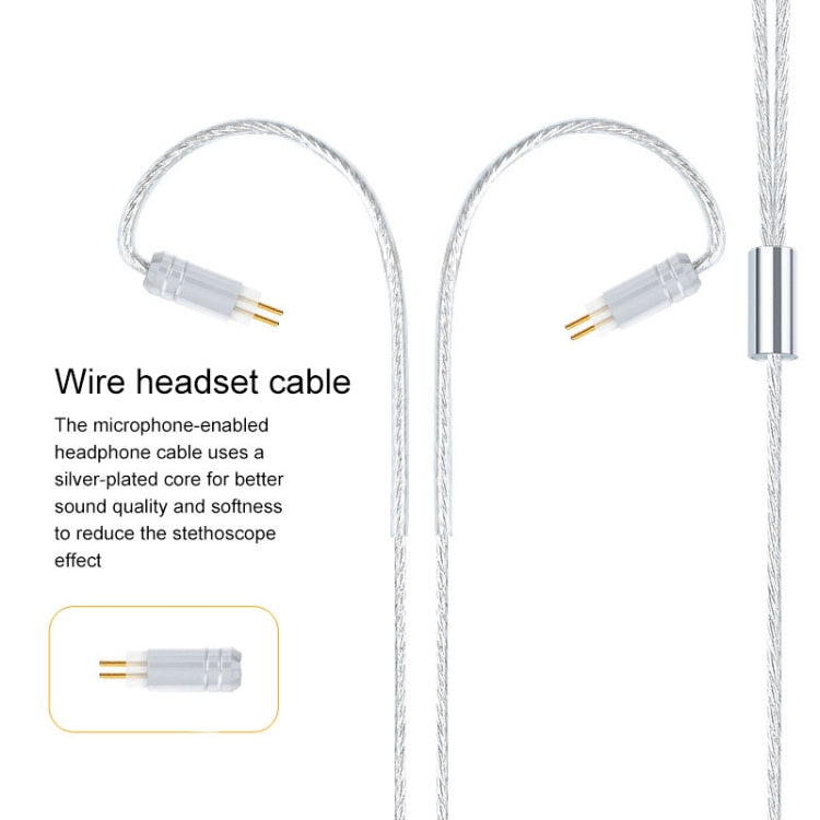 0.78 Double Pin Plug Silver-plated Headphone Wire with Mic(Silver)