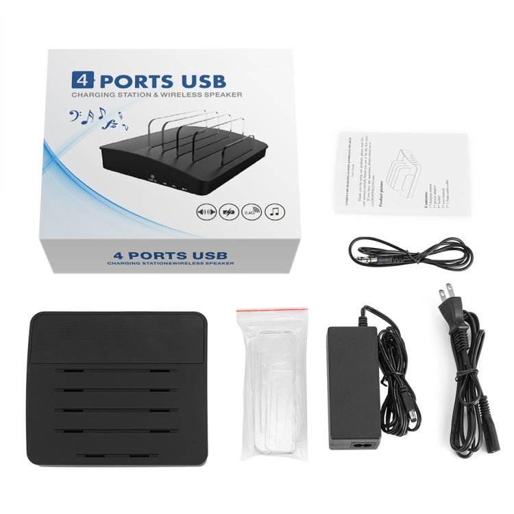 Multi-function 4 Ports USB Detachable Charging Station & Wireless Bluetooth Speaker, For iPad , Tablets, iPhone, Galaxy, Huawei, Xiaomi, LG, HTC and Other Smart Phones, Rechargeable Devices(Black)
