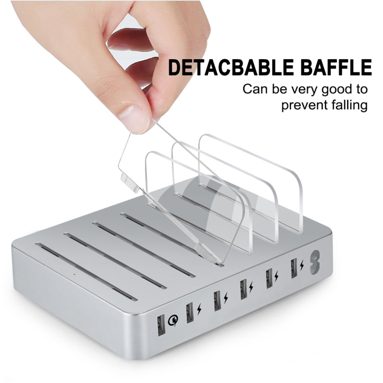 008QC Multi-function DC5V/9A QC18W Output 6 Ports USB Detachable Charging Station Smart Charger, Support QC3.0