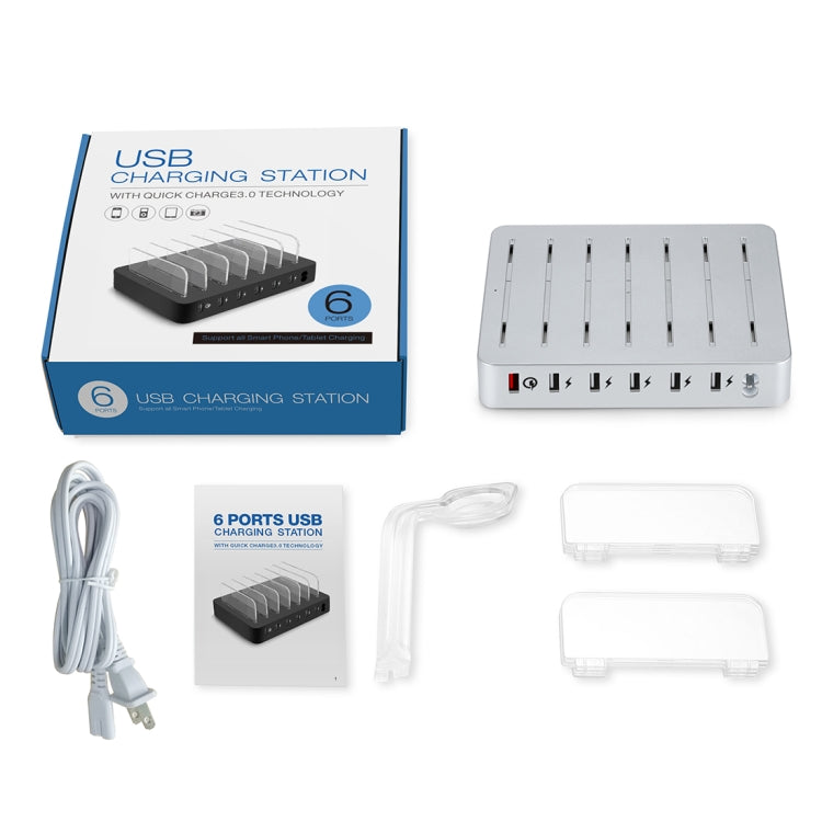 008QC Multi-function DC5V/9A QC18W Output 6 Ports USB Detachable Charging Station Smart Charger, Support QC3.0