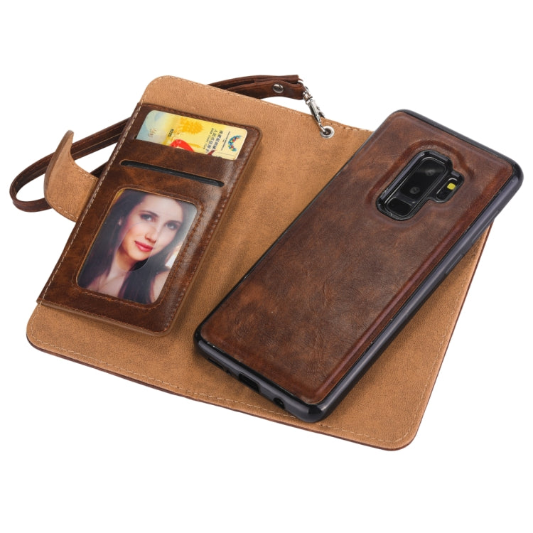 Separable Crazy Horse Texture Zipper Leather Case for Galaxy S9+, with Card Slot & & Wallet & Photo Frame & Lanyard