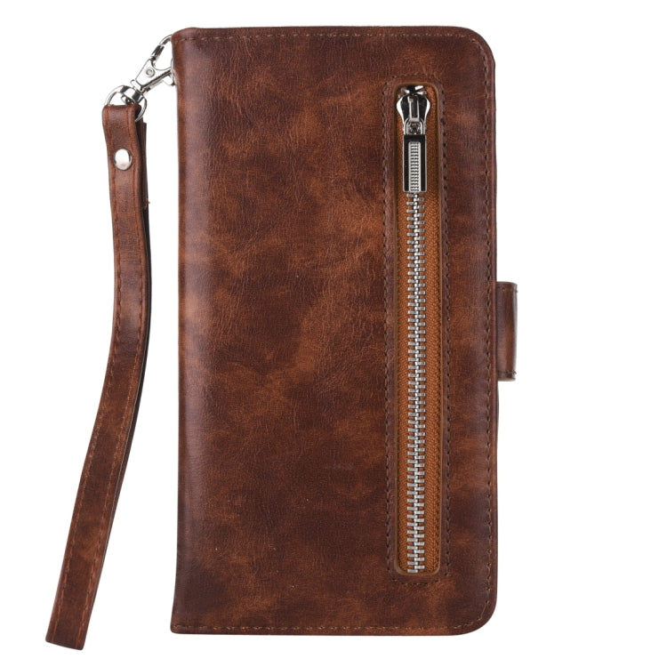 Separable Crazy Horse Texture Zipper Leather Case for Galaxy S9+, with Card Slot & & Wallet & Photo Frame & Lanyard