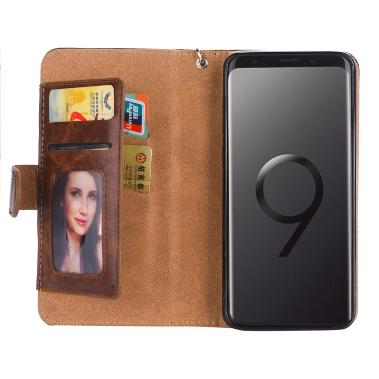 Separable Crazy Horse Texture Zipper Leather Case for Galaxy S9+, with Card Slot & & Wallet & Photo Frame & Lanyard