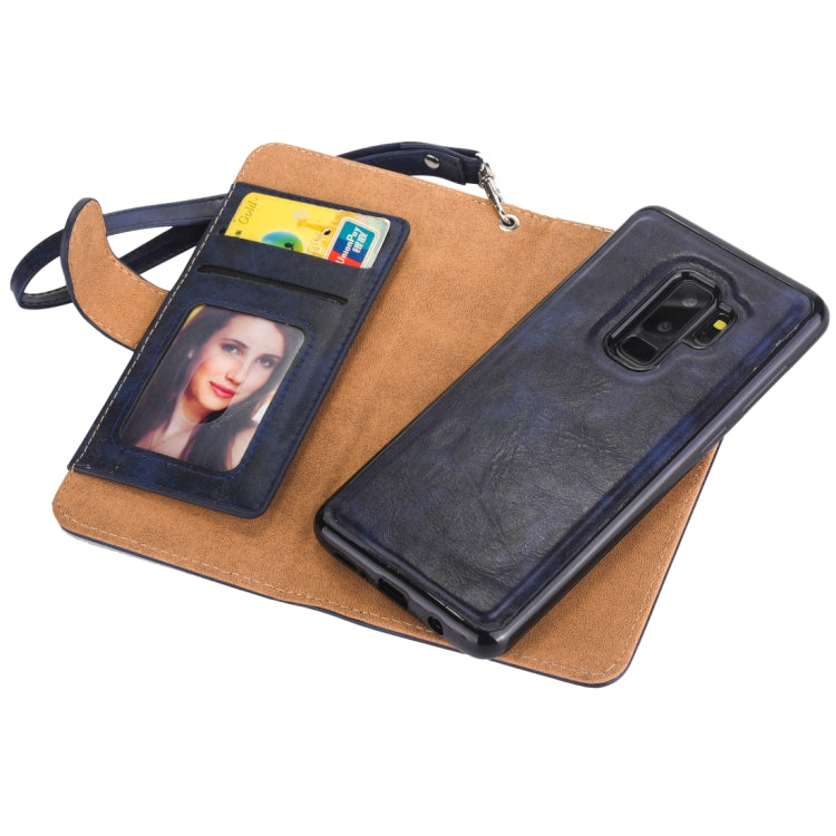 Separable Crazy Horse Texture Zipper Leather Case for Galaxy S9+, with Card Slot & & Wallet & Photo Frame & Lanyard
