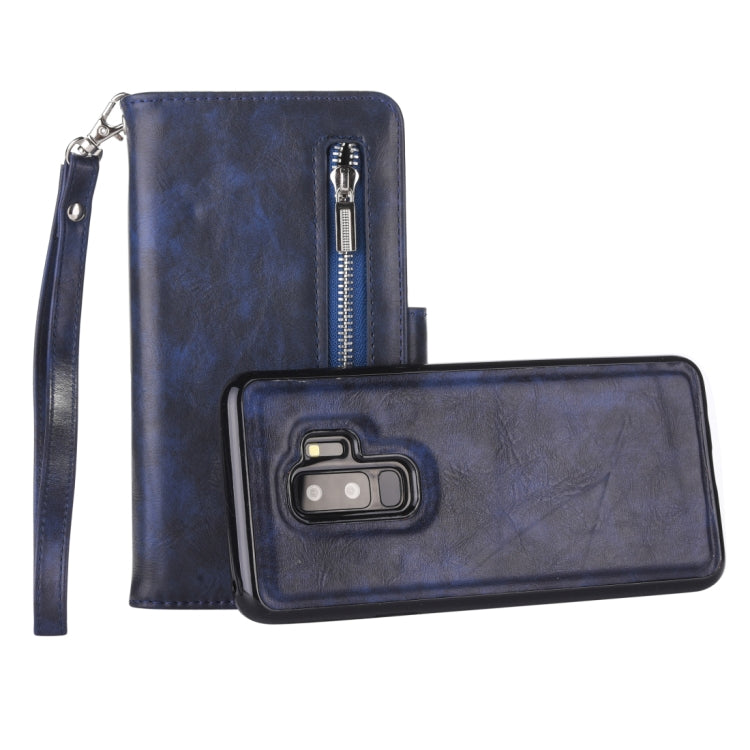 Separable Crazy Horse Texture Zipper Leather Case for Galaxy S9+, with Card Slot & & Wallet & Photo Frame & Lanyard