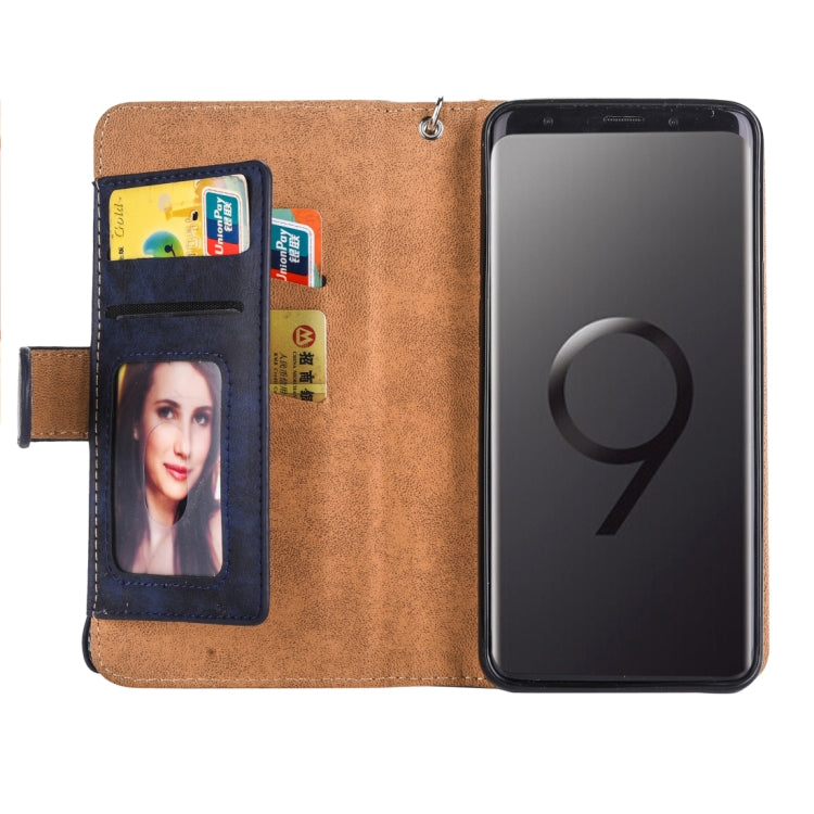 Separable Crazy Horse Texture Zipper Leather Case for Galaxy S9+, with Card Slot & & Wallet & Photo Frame & Lanyard