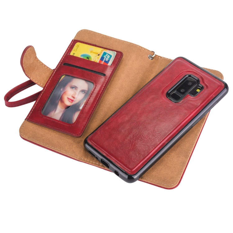Separable Crazy Horse Texture Zipper Leather Case for Galaxy S9+, with Card Slot & & Wallet & Photo Frame & Lanyard