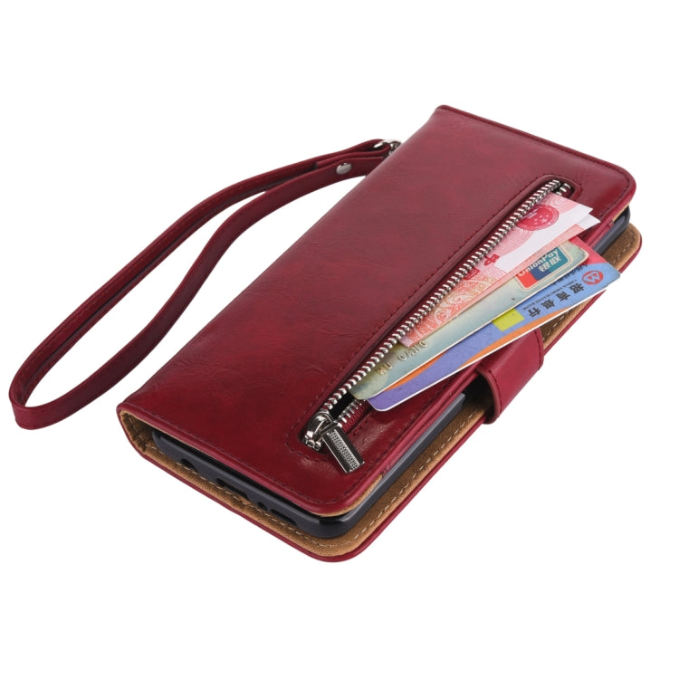 Separable Crazy Horse Texture Zipper Leather Case for Galaxy S9+, with Card Slot & & Wallet & Photo Frame & Lanyard