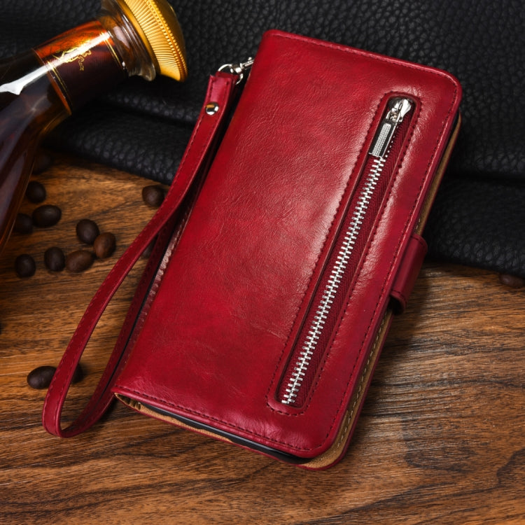 Separable Crazy Horse Texture Zipper Leather Case for Galaxy S9+, with Card Slot & & Wallet & Photo Frame & Lanyard