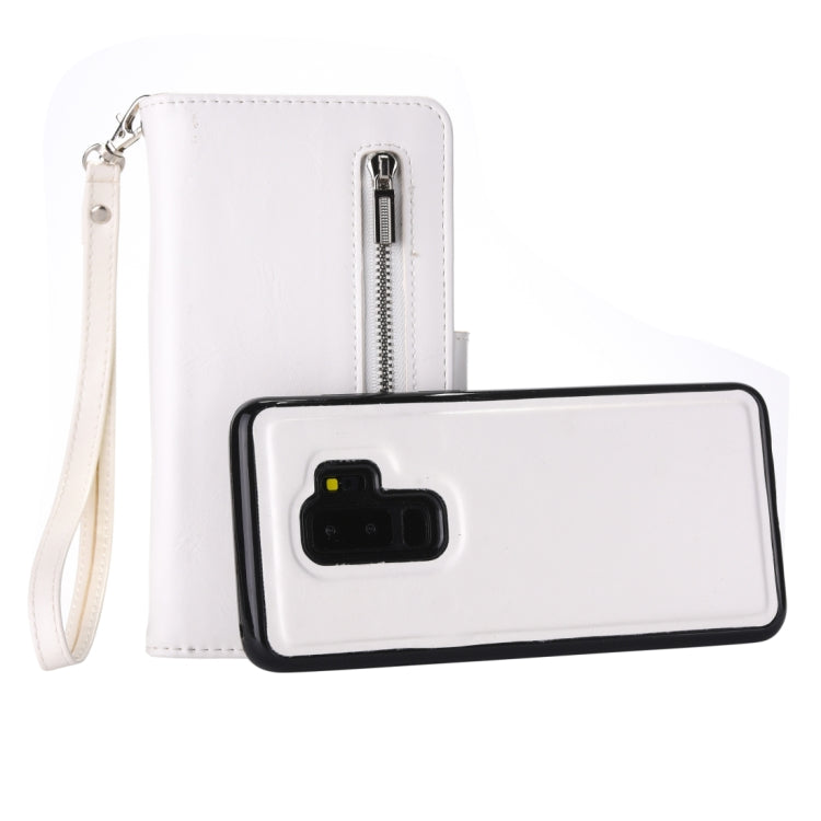 Separable Crazy Horse Texture Zipper Leather Case for Galaxy S9+, with Card Slot & & Wallet & Photo Frame & Lanyard