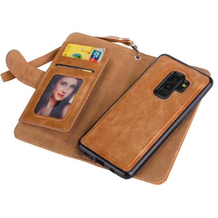 Separable Crazy Horse Texture Zipper Leather Case for Galaxy S9+, with Card Slot & & Wallet & Photo Frame & Lanyard