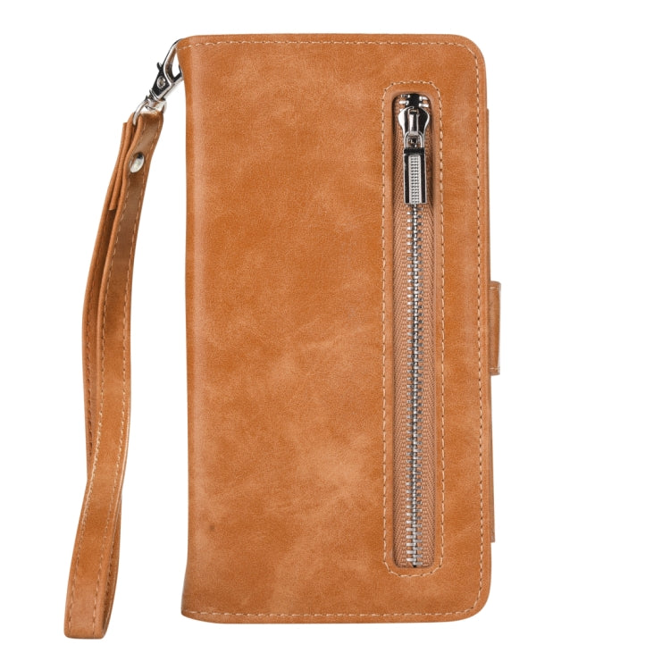 Separable Crazy Horse Texture Zipper Leather Case for Galaxy S9+, with Card Slot & & Wallet & Photo Frame & Lanyard