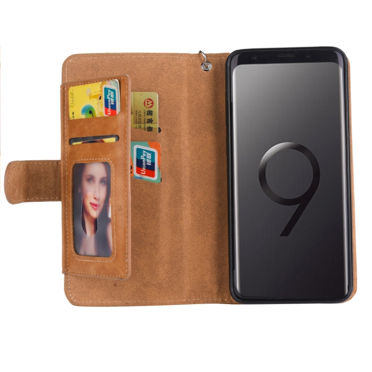 Separable Crazy Horse Texture Zipper Leather Case for Galaxy S9+, with Card Slot & & Wallet & Photo Frame & Lanyard