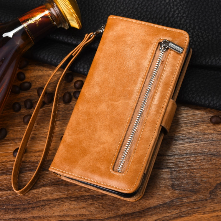Separable Crazy Horse Texture Zipper Leather Case for Galaxy S9+, with Card Slot & & Wallet & Photo Frame & Lanyard