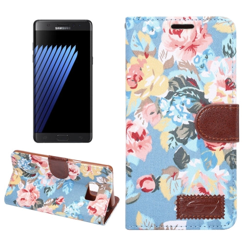 For Galaxy Note 7 / N930 Cotton Print Texture Horizontal Flip Leather Case with Card Slot & Holder(Blue)
