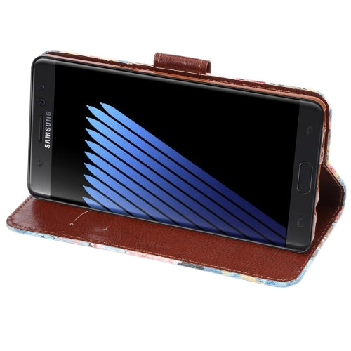 For Galaxy Note 7 / N930 Cotton Print Texture Horizontal Flip Leather Case with Card Slot & Holder(Blue)