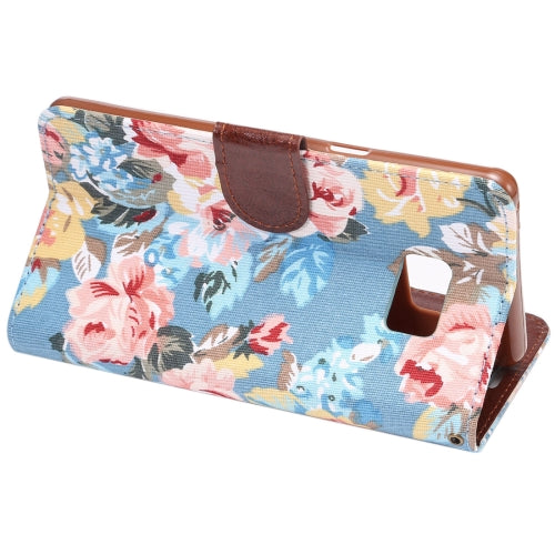For Galaxy Note 7 / N930 Cotton Print Texture Horizontal Flip Leather Case with Card Slot & Holder(Blue)