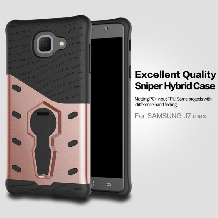For Galaxy J7 Max PC + TPU Dropproof Sniper Hybrid Protective Back Cover Case with 360 Degree Rotation Holder