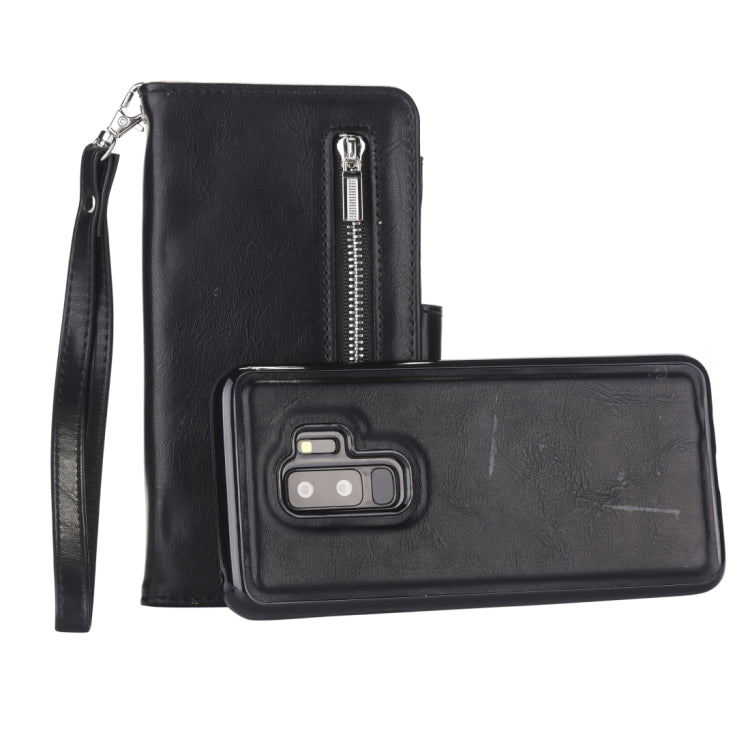 Separable Crazy Horse Texture Zipper Leather Case for Galaxy S9, with Card Slot & & Wallet & Photo Frame & Lanyard