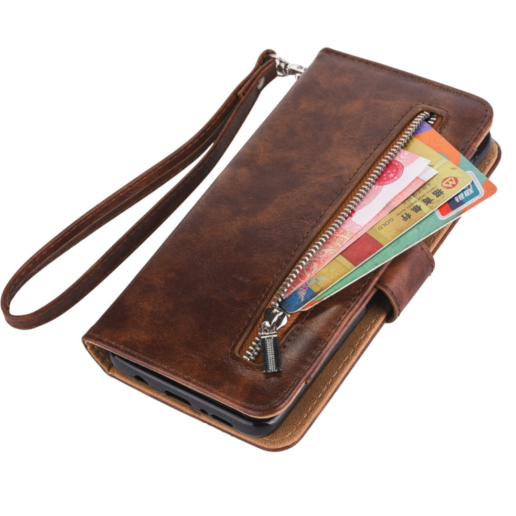 Separable Crazy Horse Texture Zipper Leather Case for Galaxy S9, with Card Slot & & Wallet & Photo Frame & Lanyard