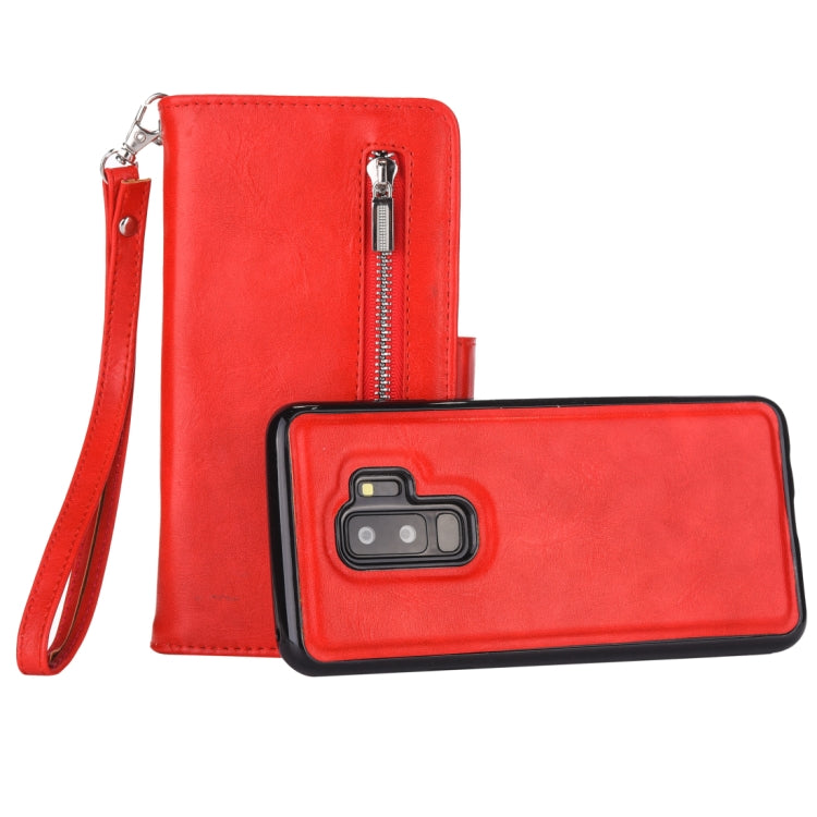 Separable Crazy Horse Texture Zipper Leather Case for Galaxy S9, with Card Slot & & Wallet & Photo Frame & Lanyard